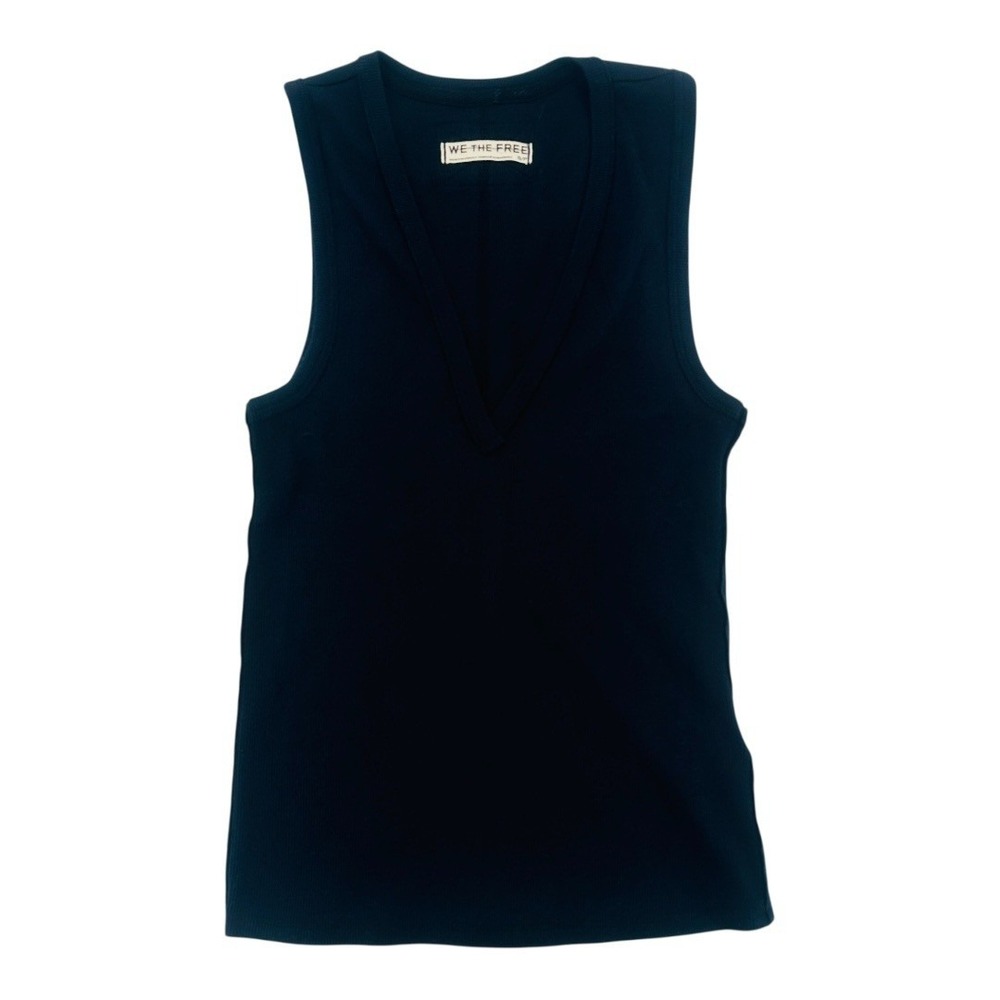 Free People We The Free Ribbed Deep V Tank Top Black Size S NWOT